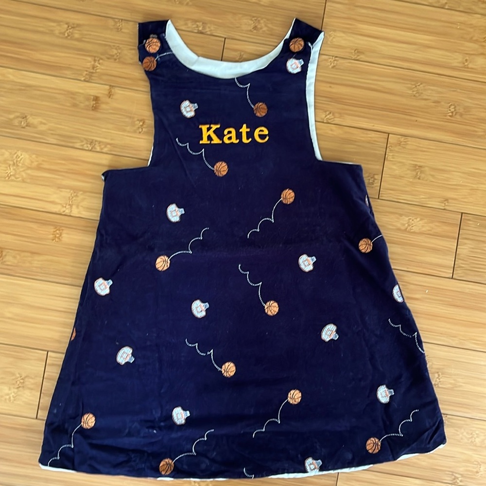 Corduroy Jumper with embroidered basketballs, monogrammed Kate
